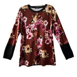 HEIMISH USA Floral Burgundy Long Sleeve Blouse NWOT